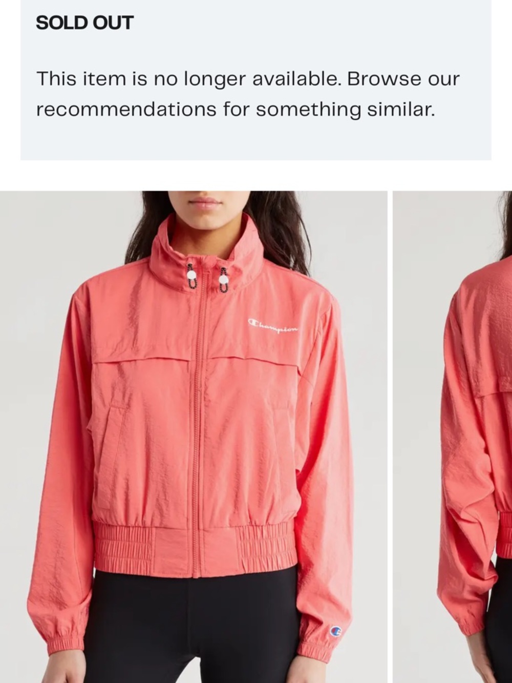 Champion Coral Zip-Up Water Repellent Jacket Wind Breaker